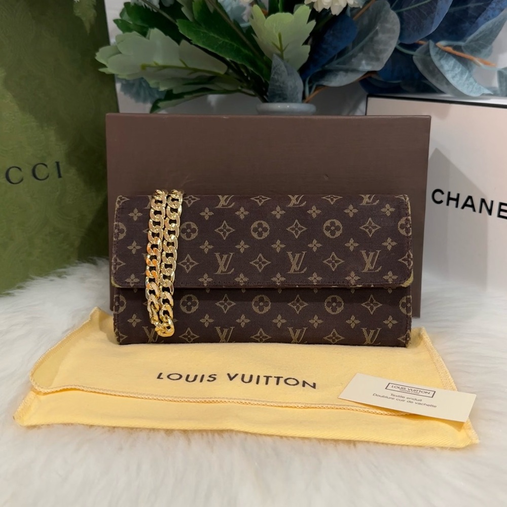 Louis Vuitton Brown Denim Sarah Mini Lin Wallet W Box & Dustbag | TH0096